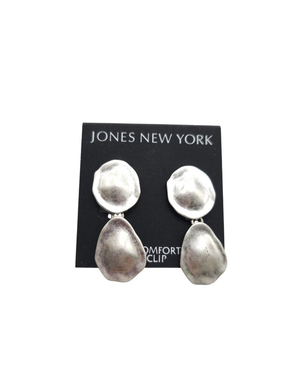 Jones New York Silver Tone Textured Clip On Drop Earrings